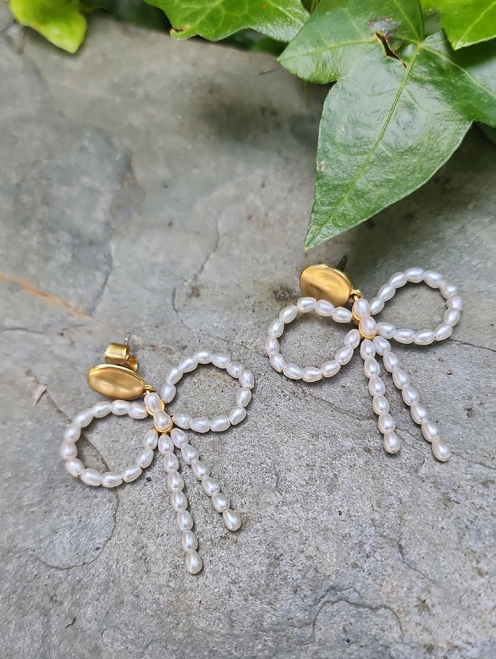 Madewell Gold and White Bow Earrings